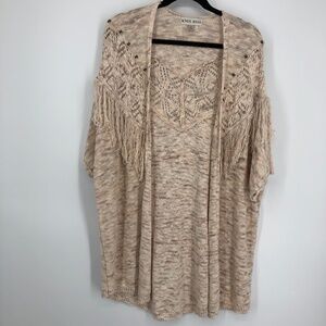 Knox Rose Womens Cardigan Size M Western Fringe Boho Open‎ Front Crochet Dolman